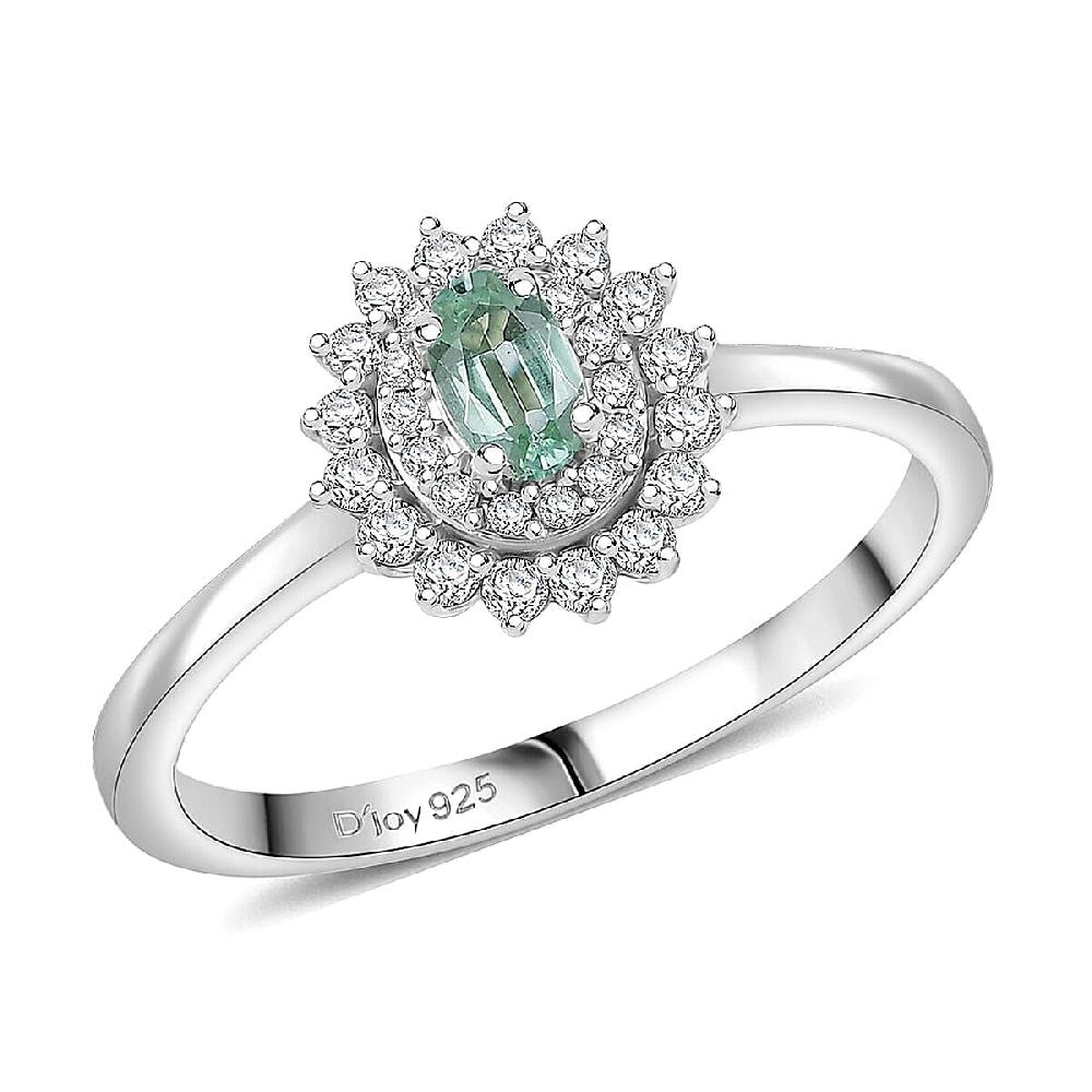 shop lc D'Joy Mint Tourmaline Moissanite Ring in Rhodium Over Sterling Silver 0.60 ctw