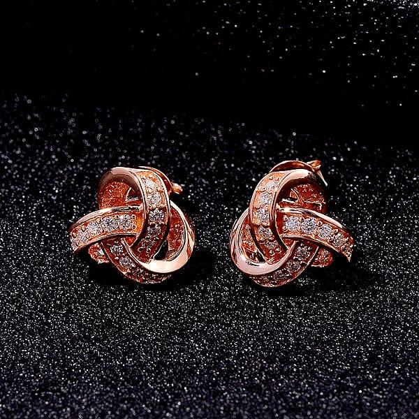Shop Lc D'Joy Moissanite 0.35 Ctw Knot Stud Earrings In Vermeil Rose Gold Over Sterling Silver