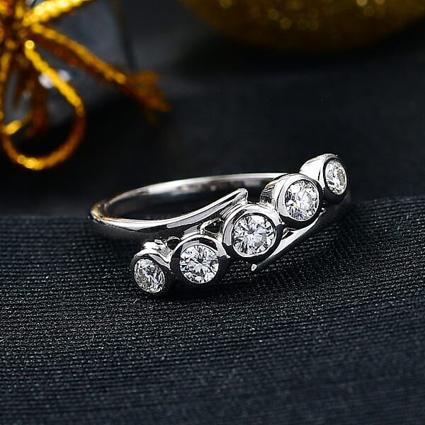Shop Lc D'Joy Moissanite 0.50 Ctw Bypass Ring In Platinum Over Sterling Silver