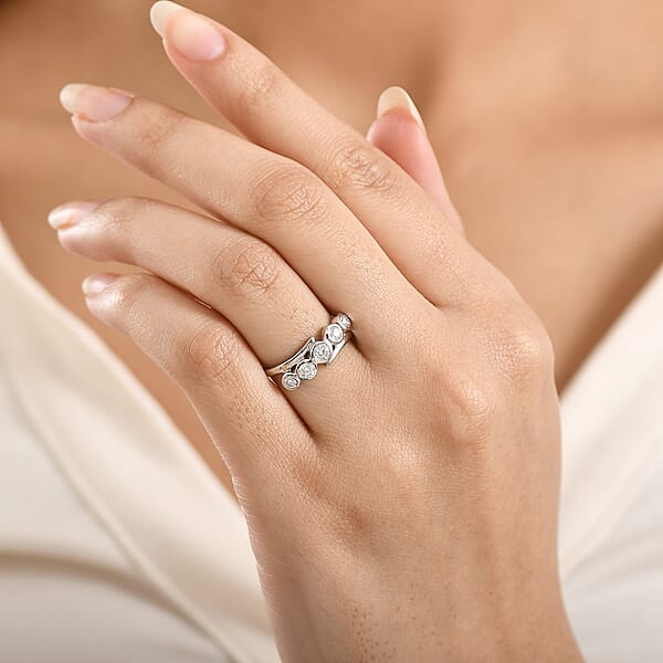 Shop Lc D'Joy Moissanite 0.50 Ctw Bypass Ring In Platinum Over Sterling Silver