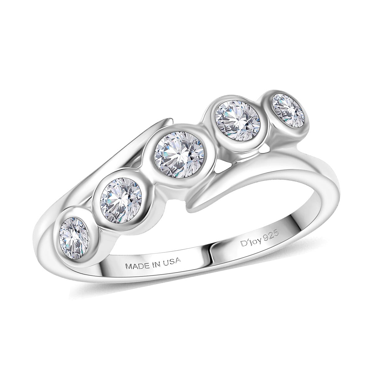 shop lc D'Joy Moissanite 0.50 ctw Bypass Ring in Platinum Over Sterling Silver
