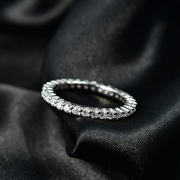 Shop Lc D'Joy Moissanite 0.90 Ctw Eternity Band Ring In Rhodium Over Sterling Silver