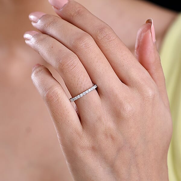 Shop Lc D'Joy Moissanite 0.90 Ctw Eternity Band Ring In Rhodium Over Sterling Silver