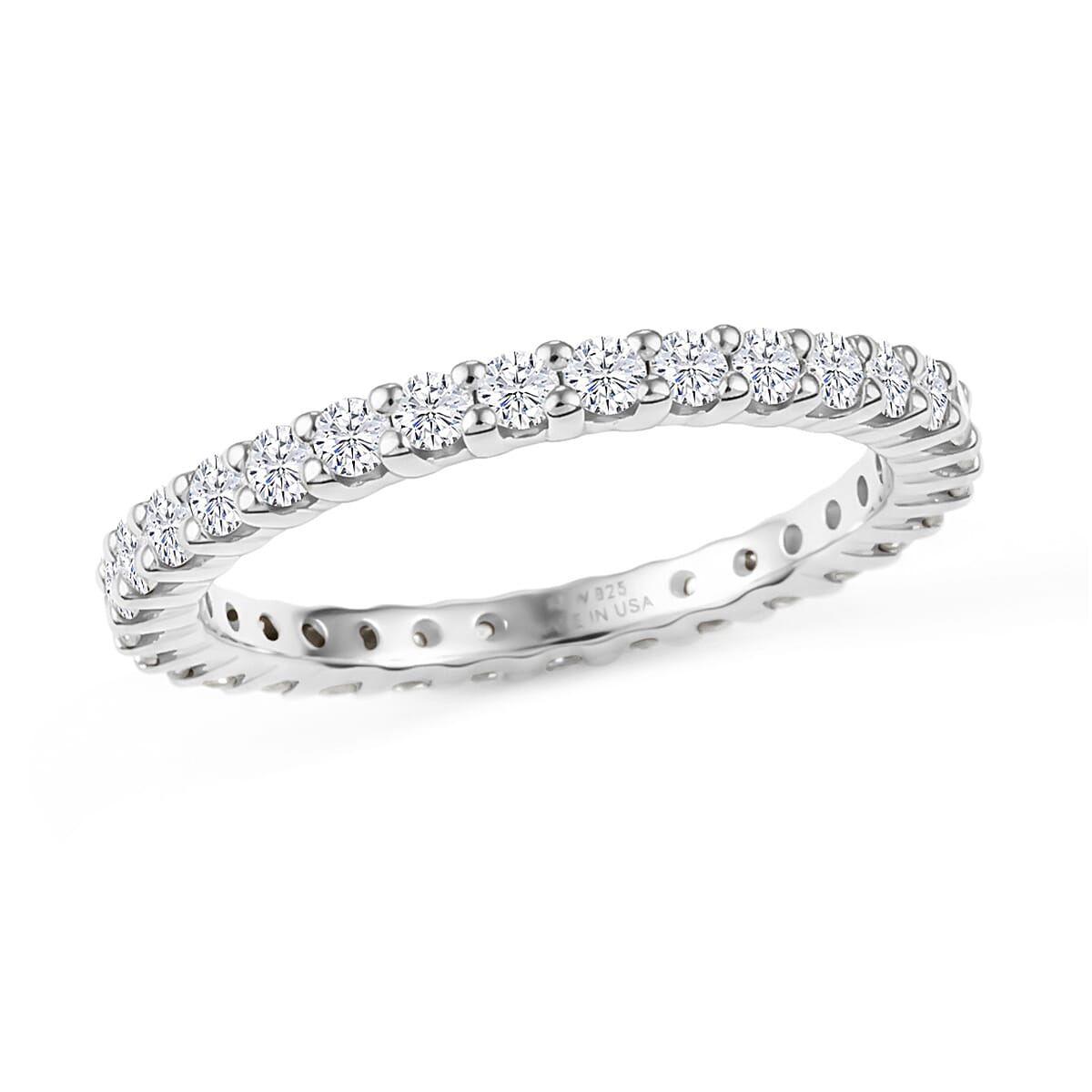 shop lc D'Joy Moissanite 0.90 ctw Eternity Band Ring in Rhodium Over Sterling Silver
