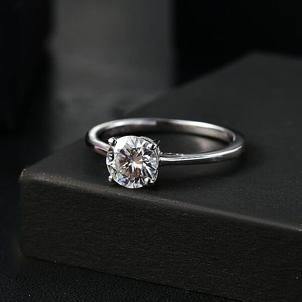 Shop Lc D'Joy Moissanite 0.90 Ctw Solitaire Ring In Rhodium Over Sterling Silver (Del. In 5-7 Days)