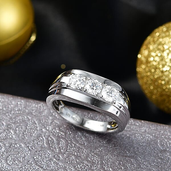 Shop Lc D'Joy Moissanite 1.00 Ctw Men's Ring In Rhodium Over Sterling Silver