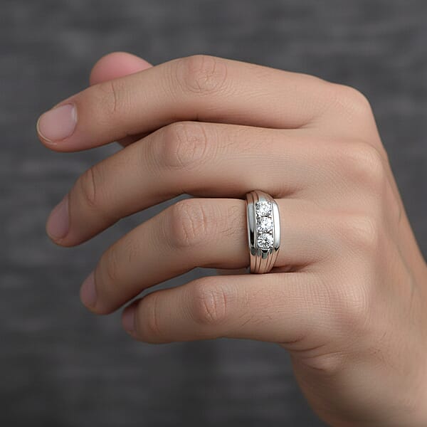 Shop Lc D'Joy Moissanite 1.00 Ctw Men's Ring In Rhodium Over Sterling Silver
