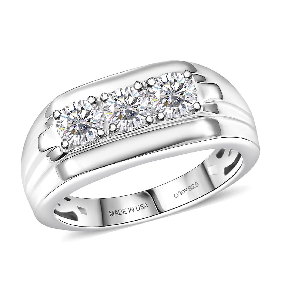 shop lc D'Joy Moissanite 1.00 ctw Men's Ring in Rhodium Over Sterling Silver