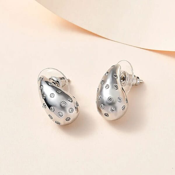 Shop Lc D'Joy Moissanite 1.00 Ctw Raindrop Statement Earrings In Platinum Over Sterling Silver