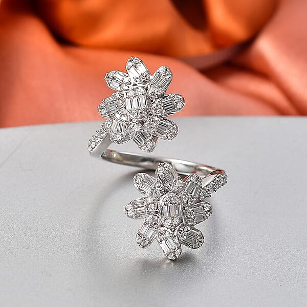 Shop Lc D'Joy Moissanite 1.10 Ctw Twin Flower Ring In Rhodium Over Sterling Silver