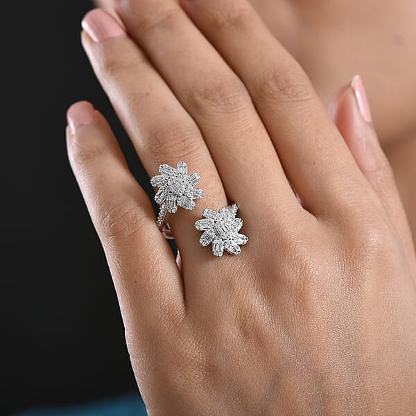 Shop Lc D'Joy Moissanite 1.10 Ctw Twin Flower Ring In Rhodium Over Sterling Silver