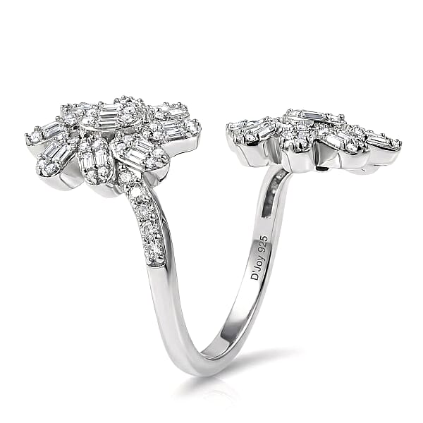 Shop Lc D'Joy Moissanite 1.10 Ctw Twin Flower Ring In Rhodium Over Sterling Silver