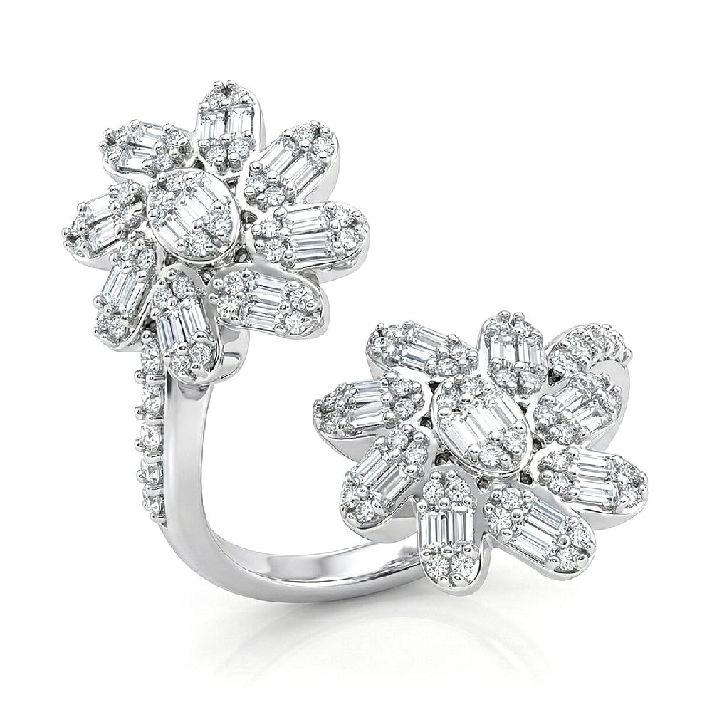 shop lc D'Joy Moissanite 1.10 ctw Twin Flower Ring in Rhodium Over Sterling Silver
