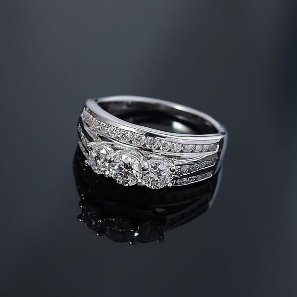Shop Lc D'Joy Moissanite 1.65 Ctw Trinity Ring In Rhodium Over Sterling Silver