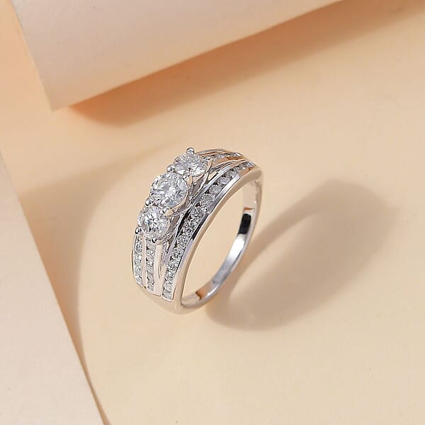 Shop Lc D'Joy Moissanite 1.65 Ctw Trinity Ring In Rhodium Over Sterling Silver