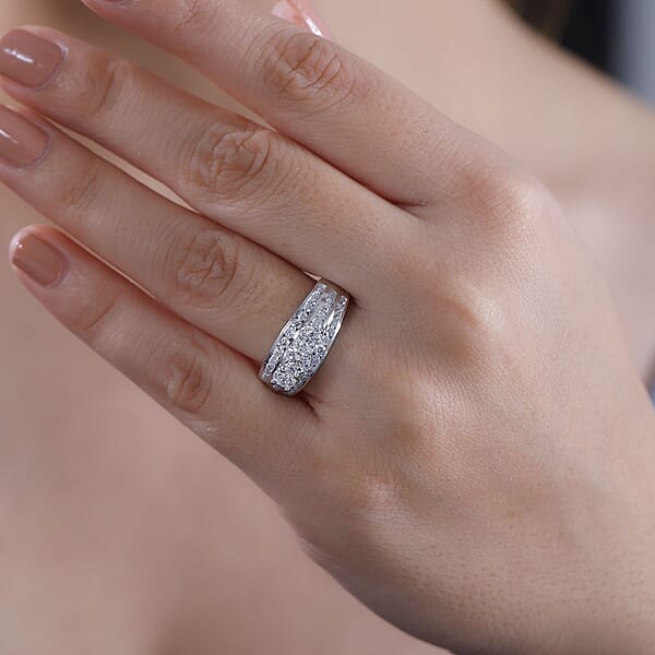 Shop Lc D'Joy Moissanite 1.65 Ctw Trinity Ring In Rhodium Over Sterling Silver