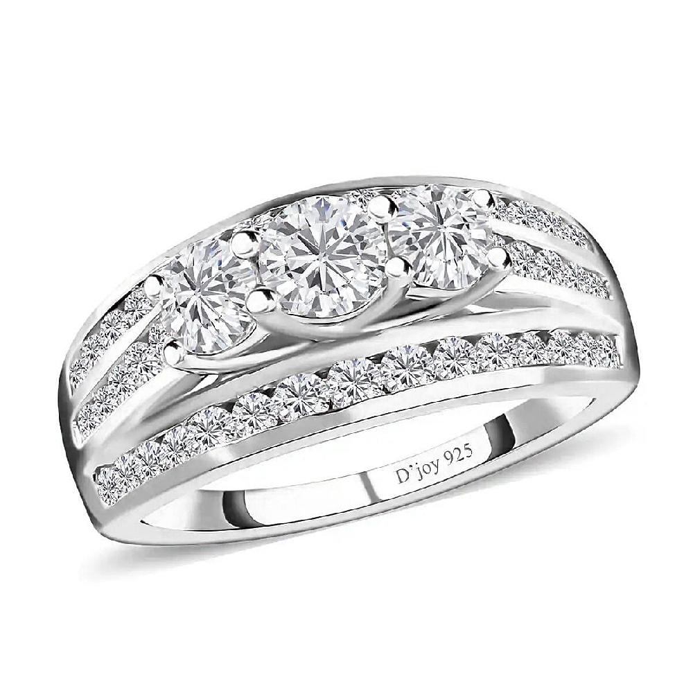 shop lc D'Joy Moissanite 1.65 ctw Trinity Ring in Rhodium Over Sterling Silver