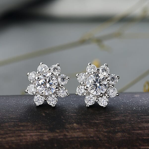Shop Lc D'Joy Moissanite 1.75 Ctw Floral Earrings In Rhodium Over Sterling Silver
