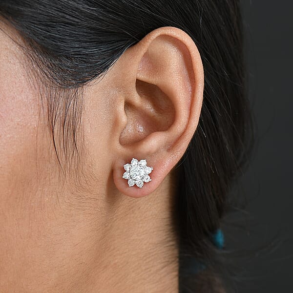 Shop Lc D'Joy Moissanite 1.75 Ctw Floral Earrings In Rhodium Over Sterling Silver