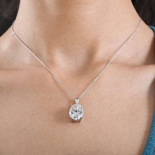 Shop Lc D'Joy Moissanite 10.10 Ctw Eternal Solitaire Pendant Necklace In Rhodium Over Sterling Silver 20 Inches