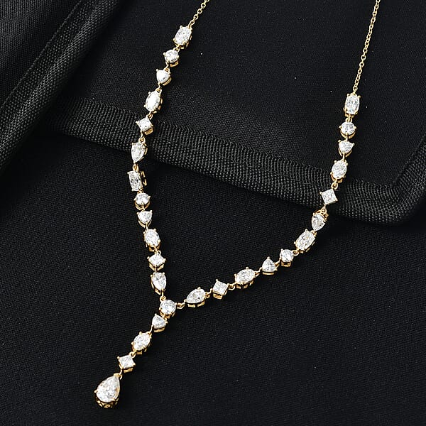 Shop Lc D'Joy Moissanite 10.65 Ctw Cascading Droplets Necklace In 18K Vermeil Yellow Gold Over Sterling Silver 18-20 Inches