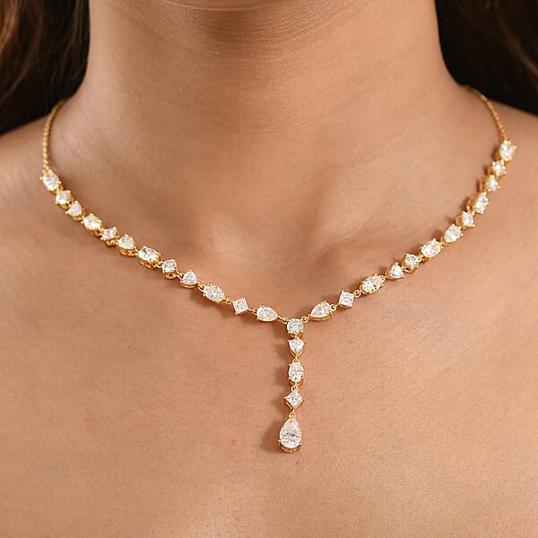 Shop Lc D'Joy Moissanite 10.65 Ctw Cascading Droplets Necklace In 18K Vermeil Yellow Gold Over Sterling Silver 18-20 Inches