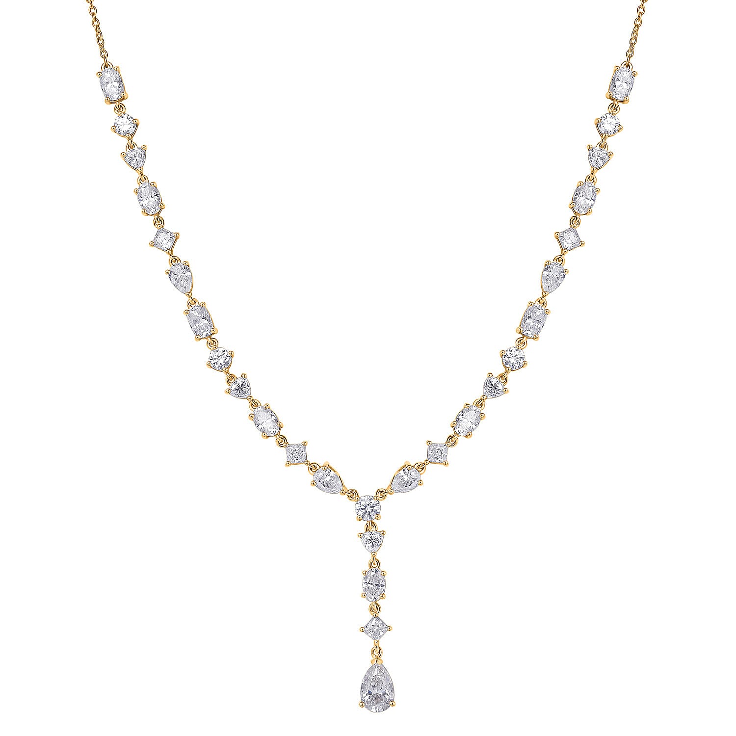shop lc D'Joy Moissanite 10.65 ctw Cascading Droplets Necklace in 18K Vermeil Yellow Gold Over Sterling Silver 18-20 Inches