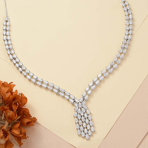Shop Lc D'Joy Moissanite 19.35 Ctw Waterfall Necklace In Rhodium Over Sterling Silver 18 Inches