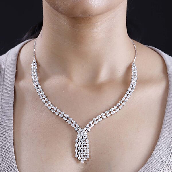 Shop Lc D'Joy Moissanite 19.35 Ctw Waterfall Necklace In Rhodium Over Sterling Silver 18 Inches