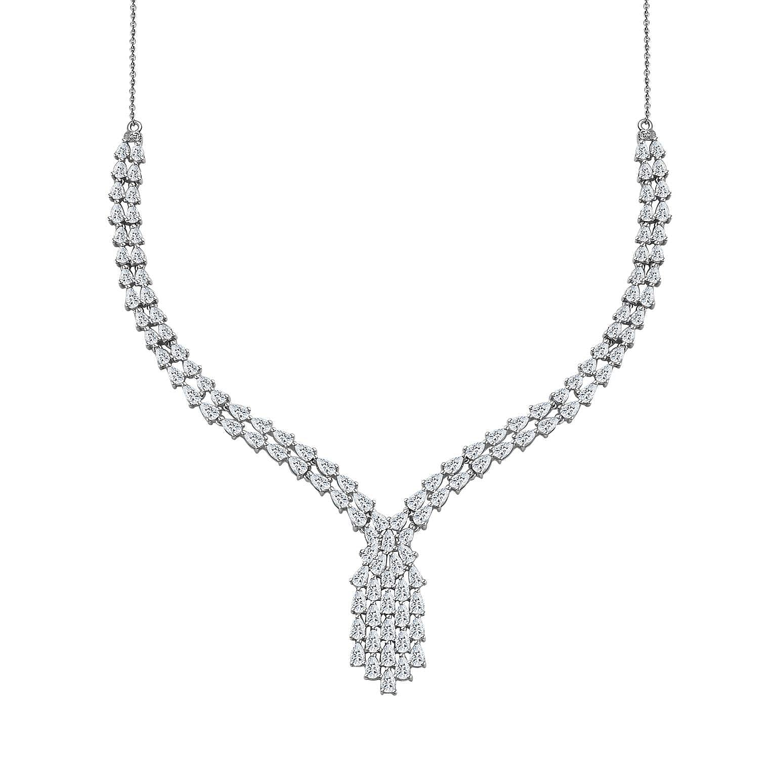 shop lc D'Joy Moissanite 19.35 ctw Waterfall Necklace in Rhodium Over Sterling Silver 18 Inches