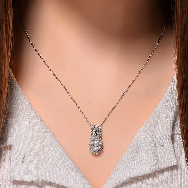 Shop Lc D'Joy Moissanite 2.60 Ctw Radiant Majesty Pendant Necklace In Rhodium Over Sterling Silver 20 Inches