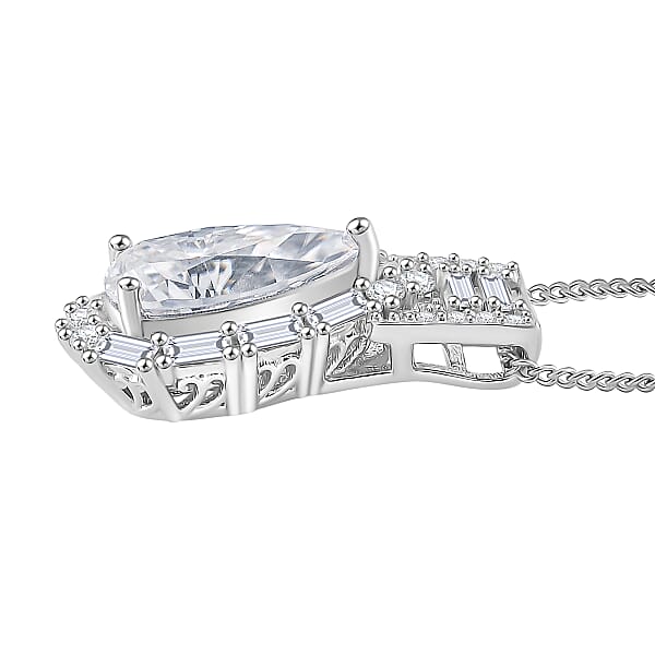 Shop Lc D'Joy Moissanite 2.60 Ctw Radiant Majesty Pendant Necklace In Rhodium Over Sterling Silver 20 Inches