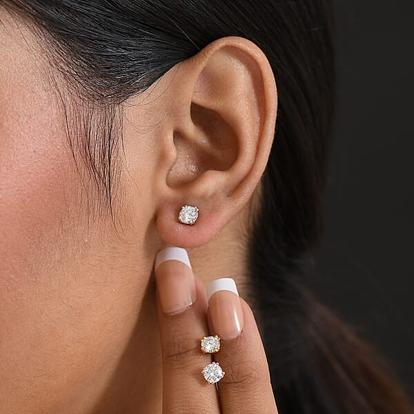 Shop Lc D'Joy Moissanite 2.60 Ctw Set Of 3 Solitaire Stud Earrings In 18K Vermeil YRG And Rhodium Over Sterling Silver