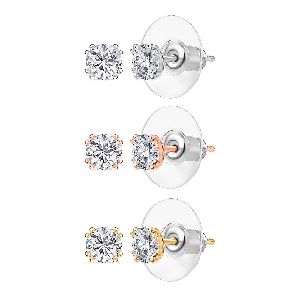 shop lc D'Joy Moissanite 2.60 ctw Set of 3 Solitaire Stud Earrings in 18K Vermeil YRG and Rhodium Over Sterling Silver