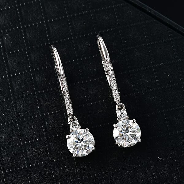 Shop Lc D'Joy Moissanite 2.70 Ctw Lever Back Earrings In Rhodium Over Sterling Silver
