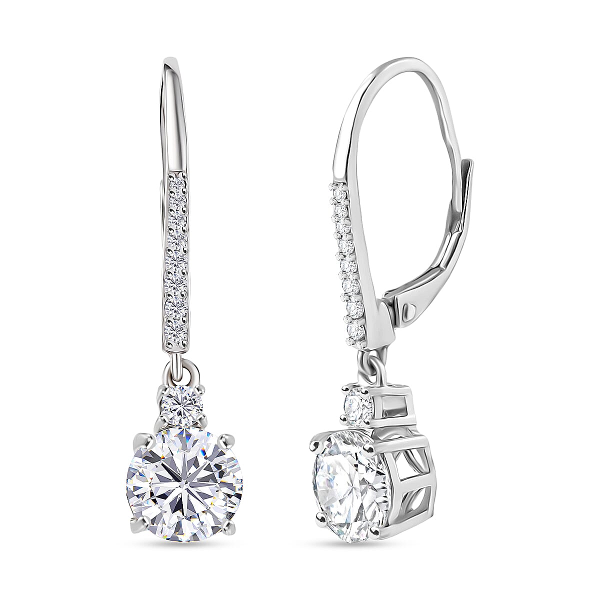shop lc D'Joy Moissanite 2.70 ctw Lever Back Earrings in Rhodium Over Sterling Silver