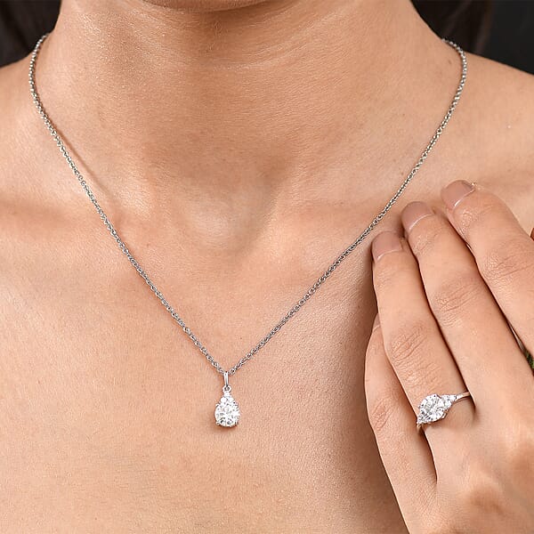 Shop Lc D'Joy Moissanite 2.75 Ctw Classic Ring And Pendant Necklace In Rhodium Over Sterling Silver 20 Inches