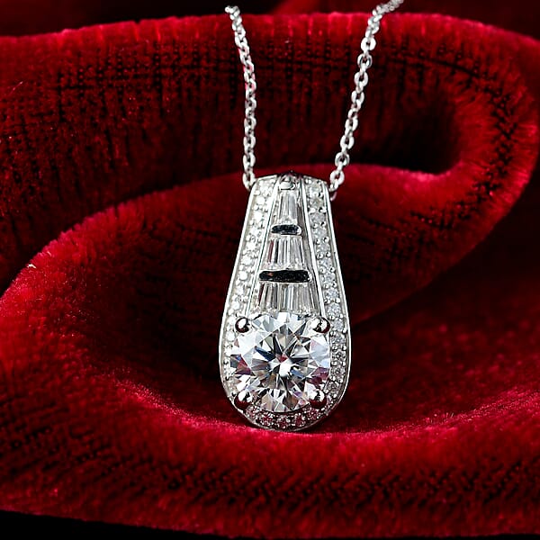 Shop Lc D'Joy Moissanite 2.80 Ctw Bridge Pendant Necklace 20 Inches In Rhodium Over Sterling Silver