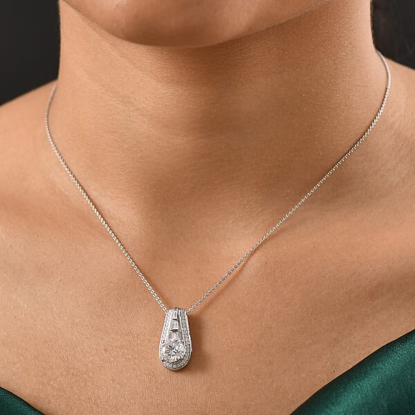 Shop Lc D'Joy Moissanite 2.80 Ctw Bridge Pendant Necklace 20 Inches In Rhodium Over Sterling Silver