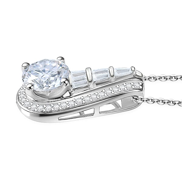 Shop Lc D'Joy Moissanite 2.80 Ctw Bridge Pendant Necklace 20 Inches In Rhodium Over Sterling Silver