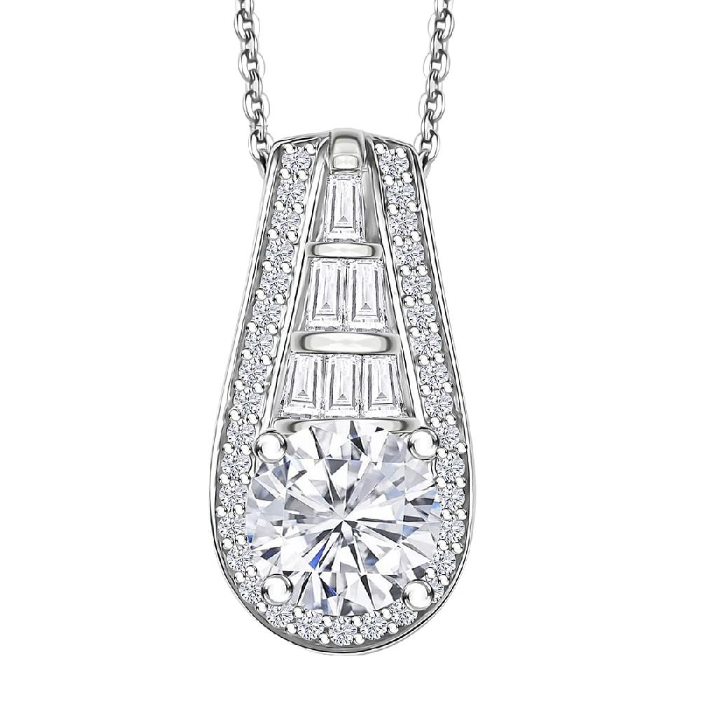 shop lc D'Joy Moissanite 2.80 ctw Bridge Pendant Necklace 20 Inches in Rhodium Over Sterling Silver