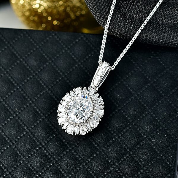 Shop Lc D'Joy Moissanite 2.85 Ctw Sparkburst Pendant Necklace In Rhodium Over Sterling Silver 20 Inches