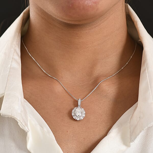 Shop Lc D'Joy Moissanite 2.85 Ctw Sparkburst Pendant Necklace In Rhodium Over Sterling Silver 20 Inches