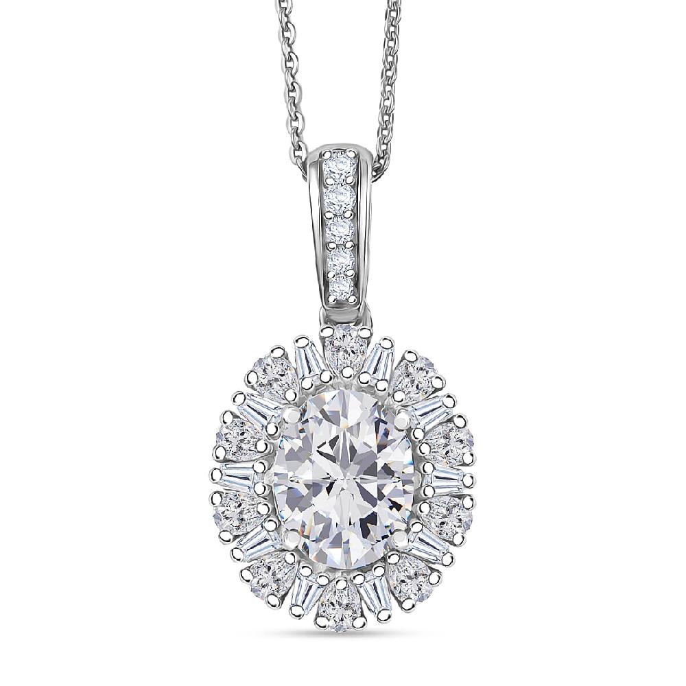shop lc D'Joy Moissanite 2.85 ctw Sparkburst Pendant Necklace in Rhodium Over Sterling Silver 20 Inches