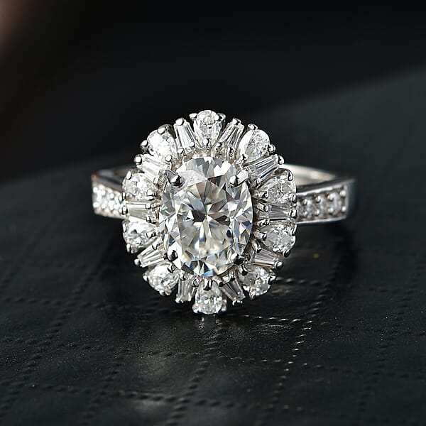 Shop Lc D'Joy Moissanite 2.90 Ctw Sparkburst Ring In Rhodium Over Sterling Silver