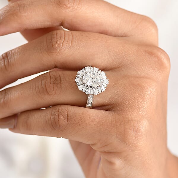 Shop Lc D'Joy Moissanite 2.90 Ctw Sparkburst Ring In Rhodium Over Sterling Silver