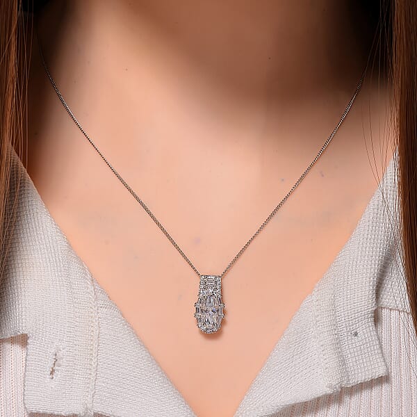 Shop Lc D'Joy Moissanite 3.00 Ctw Radiant Majesty Pendant Necklace In Rhodium Over Sterling Silver 20 Inches