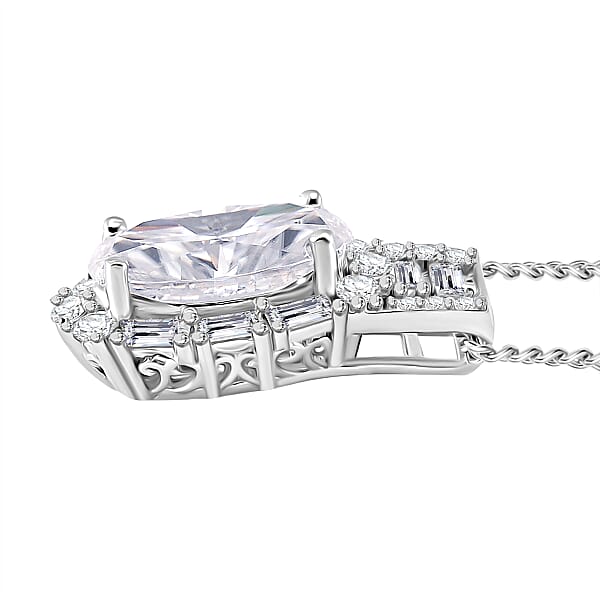 Shop Lc D'Joy Moissanite 3.00 Ctw Radiant Majesty Pendant Necklace In Rhodium Over Sterling Silver 20 Inches
