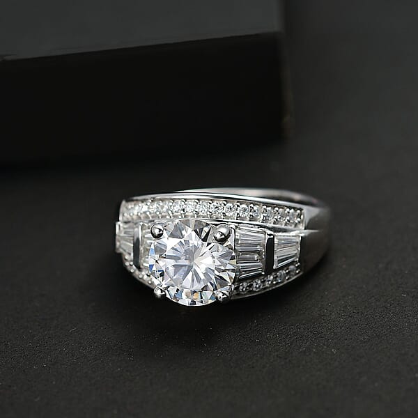 Shop Lc D'Joy Moissanite 3.10 Ctw Art Deco Ring In Rhodium Over Sterling Silver