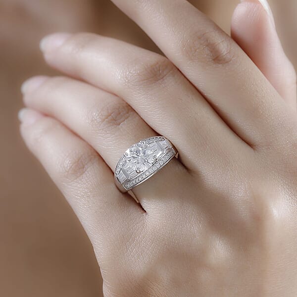 Shop Lc D'Joy Moissanite 3.10 Ctw Art Deco Ring In Rhodium Over Sterling Silver